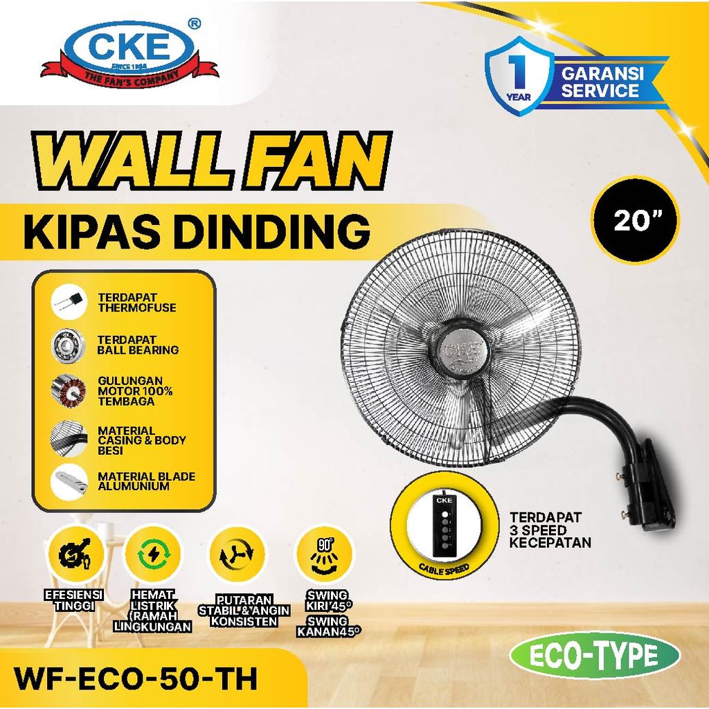 CKE Wall Fan WF-ECO 20 Inch Kipas Angin Dinding Industri Rumah Gudang Angin Kencang 220V