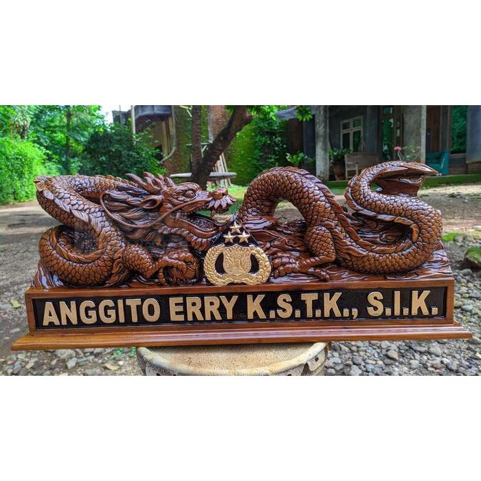 PAPAN NAMA / Papan Nama UKIR PATUNG NAGA / Papan Nama Meja / Ukir PP9900