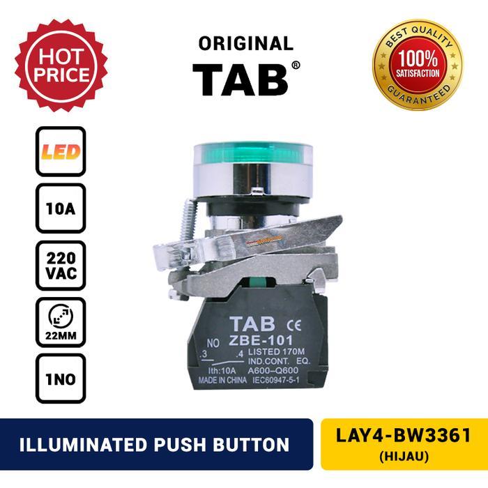 Illuminated Push Button TAB LAY4-BW3361 Hijau - Hijau