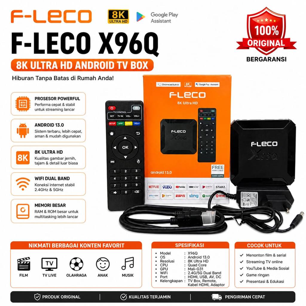 FLECO SMART TV X96Q X 96 Q STB TV BOX ANDROID SERI 13.0 8K ULTRA HD 2+16GB 2GB + 16 GB ANDROID 15.0 
