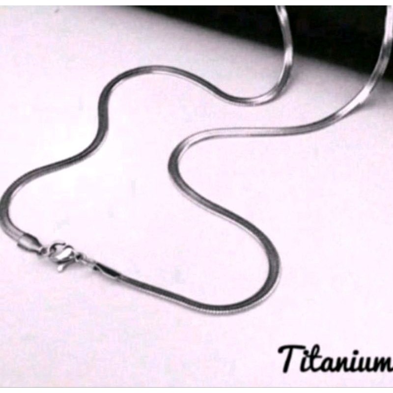 KALUNG TITANIUM SILVER MODEL BELUT GEPENG LEBAR 250MM PANJANG 50CM ANTI KARAT BUAT PRIA WANITA