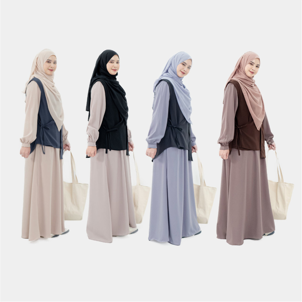 Original Mininos Nami Set Outer Gamis Muslimah Setelan Wanita Gamis Set Outer