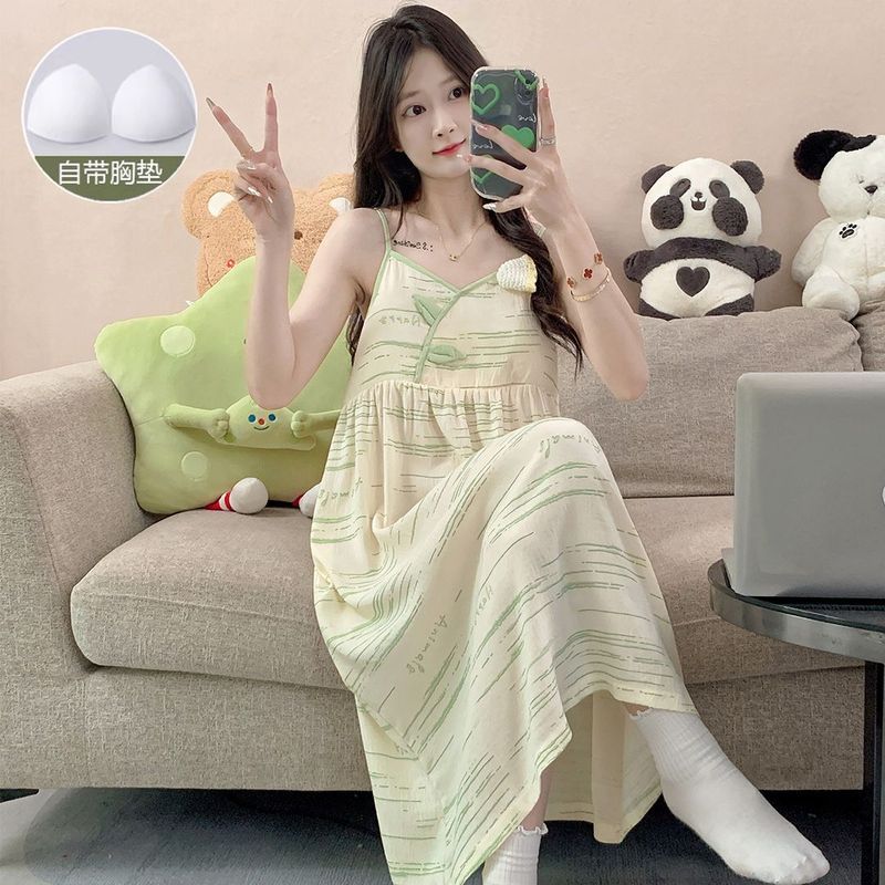 [Yunrouju] Baju Tidur Suspender Kartun Katun Awan Piyama Wanita Baru Yang Manis Baju Tidur Panjang