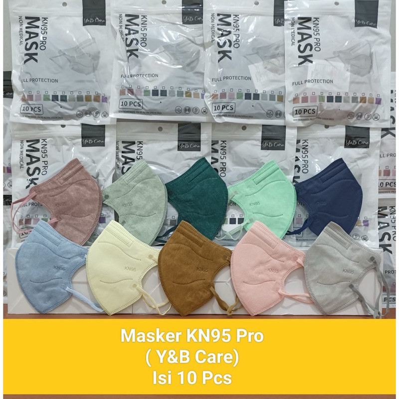 Masker KN95 PRO Y&B CARE 4Ply isi 10Pcs Putih Hitam Warna 95PRO KN 95 PRO 4 Ply Earloop Surgical Mas