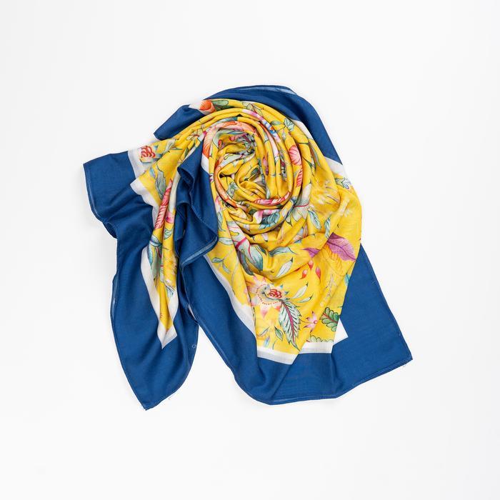 Scarf Large Voal (SLV) Anyelir Kuning List Biru - Lasercut