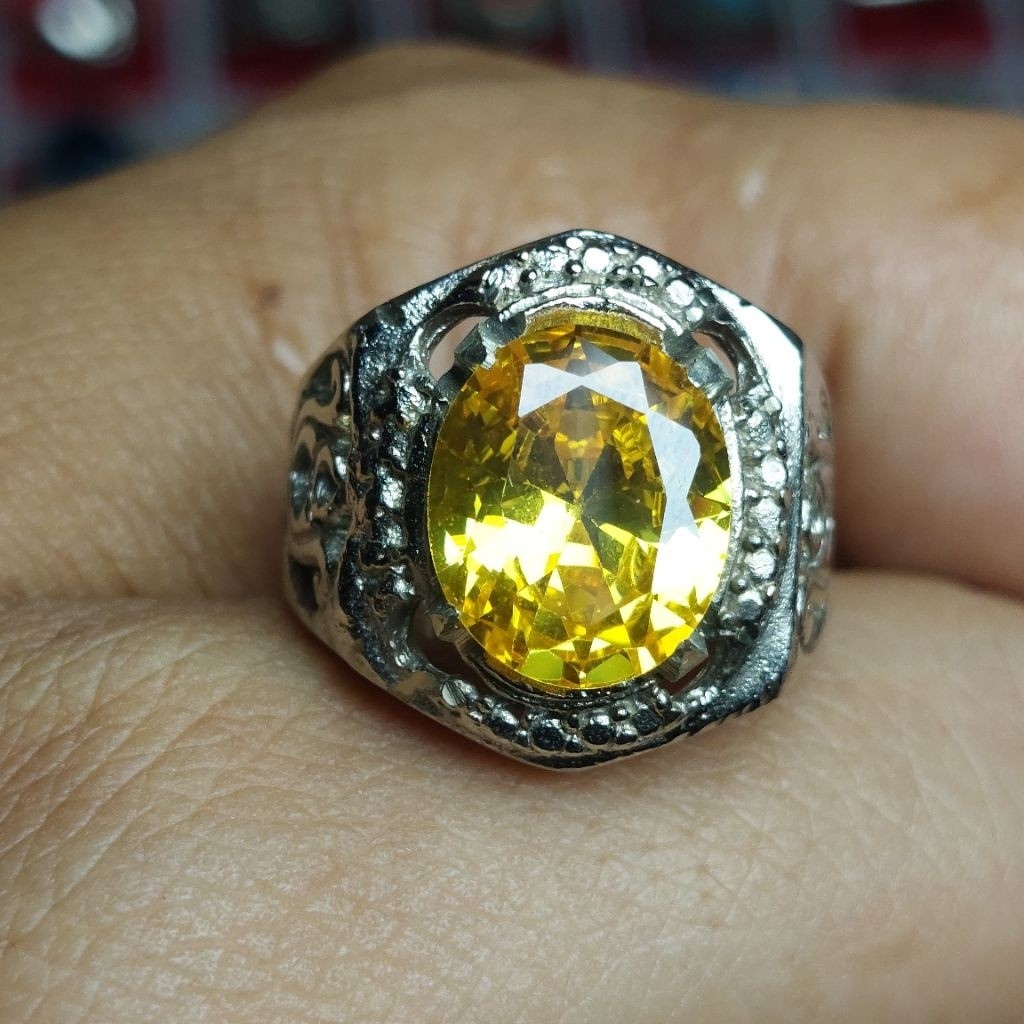 Cincin permata golden citrine cutting dim 12 mm mewan Ring