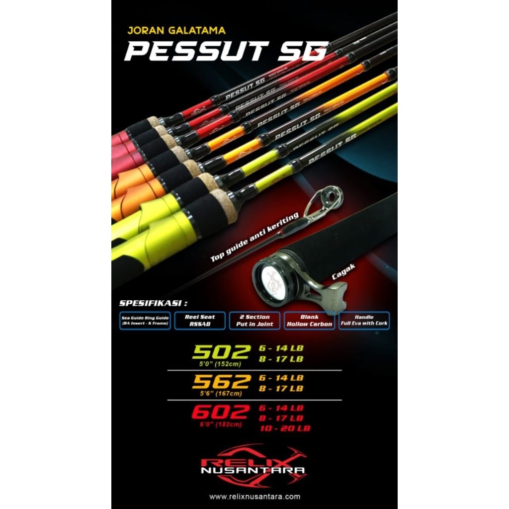 Joran Relix Nusantara Pessut / Pesut  Galatama Series 502, 562, & 602 (Ring Seaguide + Cagak/Stopper