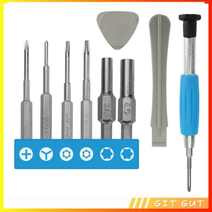 PROMO Set Obeng Tool Kit Screwdriver Torx T6 T8 Y Triwing 3.8 4.5 mm Console - Blue