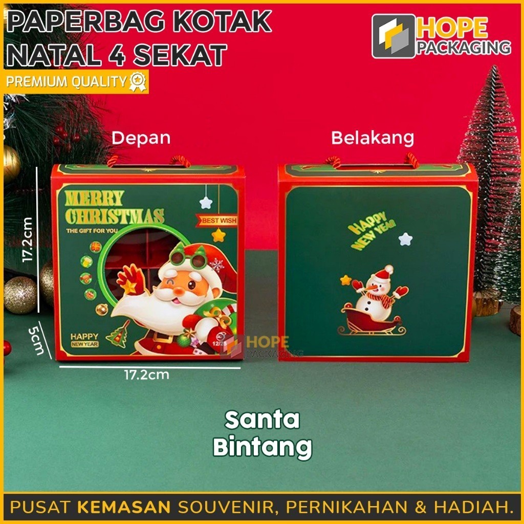 HOPE Paper Box Kotak Natal 4 Sekat / kotak Kue Natal / Box Kue Pie / Kotak Packaging Natal/Dus Jinji