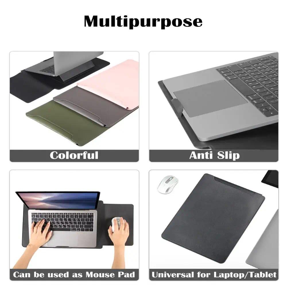 13 15 in Adjustable Stand Laptop Sleeve with Mouse Pad Ultra Thin Computer Bag PU Leather Shockproof