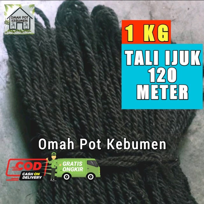 (RUMAH TAMAN) HEMAT.. 1 KG 120 Meter Tali Ijuk Hitam Super Halus Tali Pengikat Rumah Bambu Gazebo