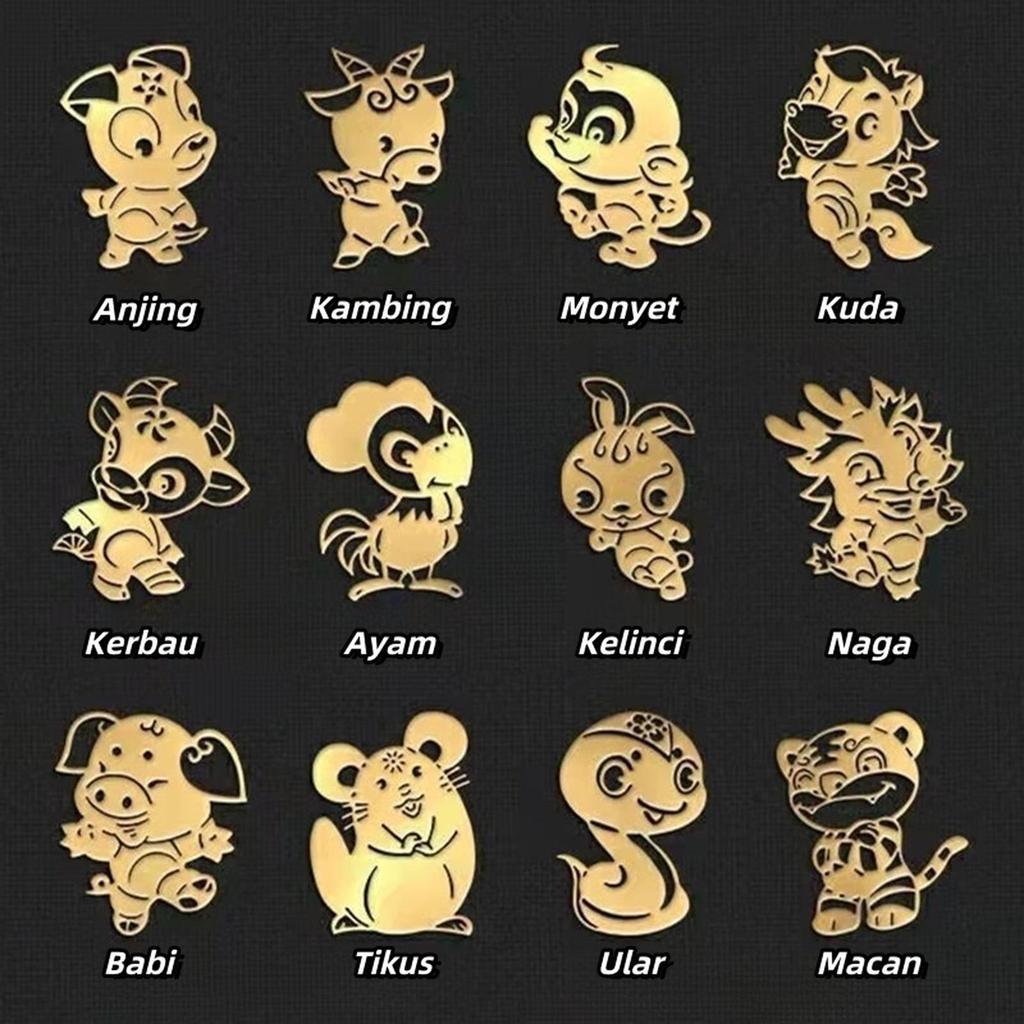 Sticker Emas 12 Shio Chinese Lucu Sticker Hp laptop Mobil Aksesoris Hp Sticker