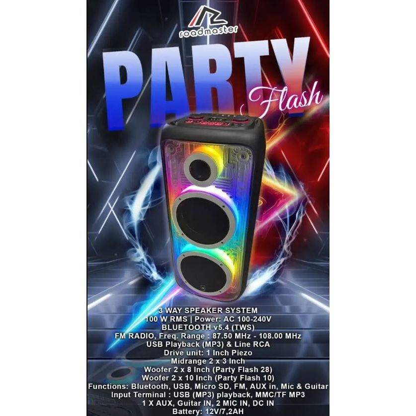 SPEAKER PORTABLE 10 DAN 8 INCH ROADMASTER PARTY FLASH 28 PARTY FLASH 10