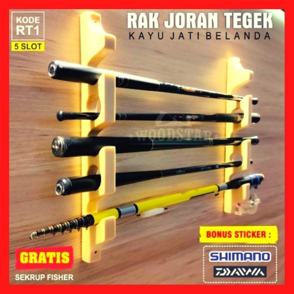 Rak Joran Pancing Tegek tempel Dinding Tempat Cagak Cantolan Joran / Rak Joran Pancing Kayu Djati Bh
