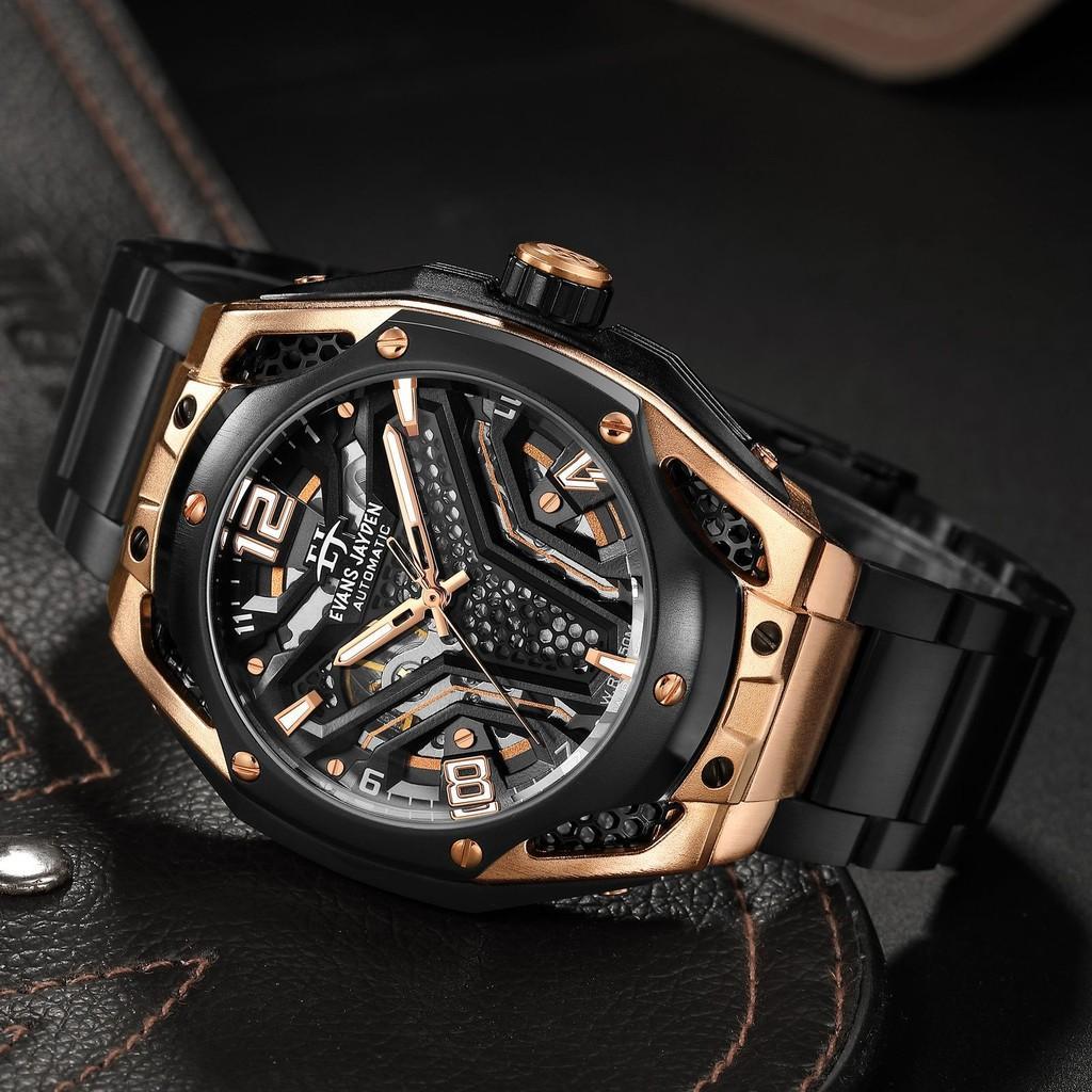 BUY 1 GET 1Evans Jayden Jam Tangan Pria 9621 Rantai Automatic Movement Stainless Steel Kaca Sapphire