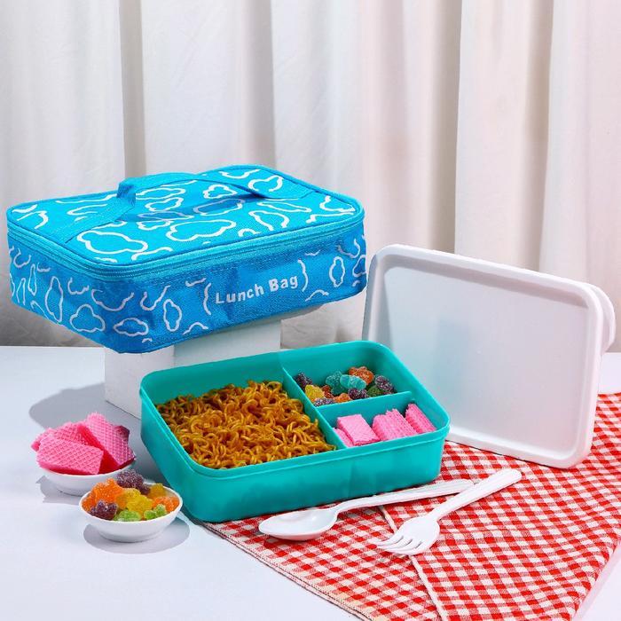 Tas Bekal Set Kotak Makan Sendok Garpu tas bekal anak laki laki astronot - Biru