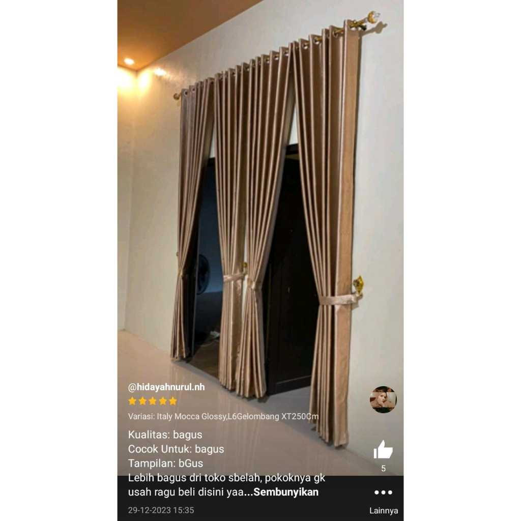 Gorden Jendela Pintu Blckout Polos Glossy Premium Abu Mocca Aesthetic Panjang 250 - 270 Cm