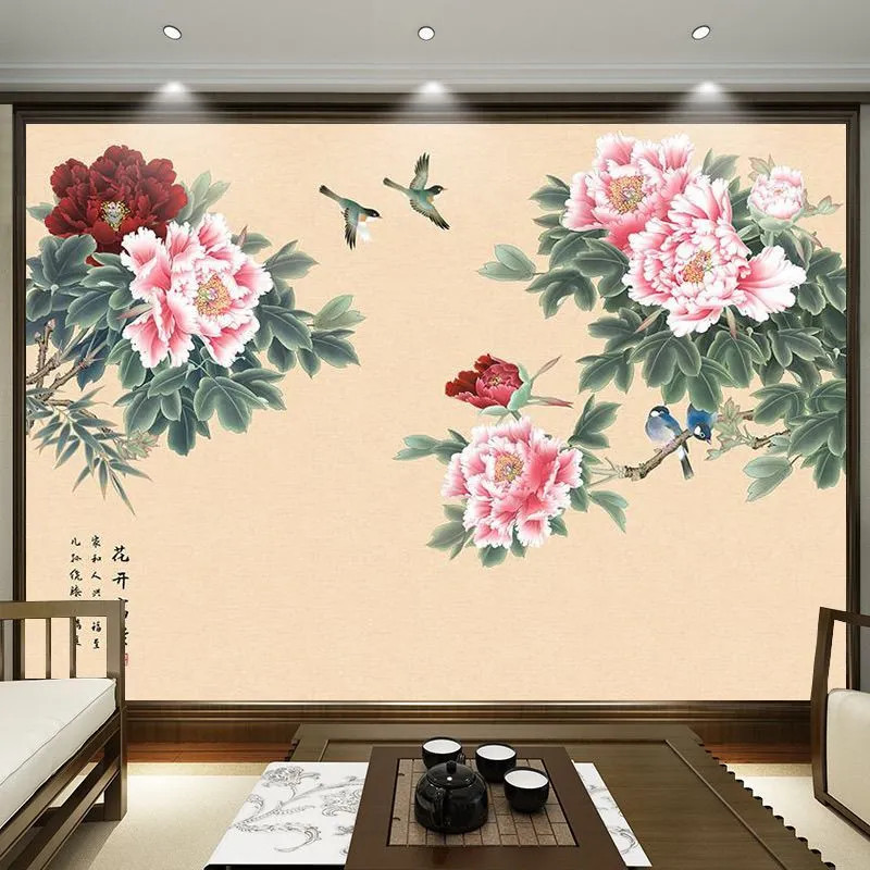 2026 New TV Background Wall Cloth Peony Blooming Rich Background Wall Simple