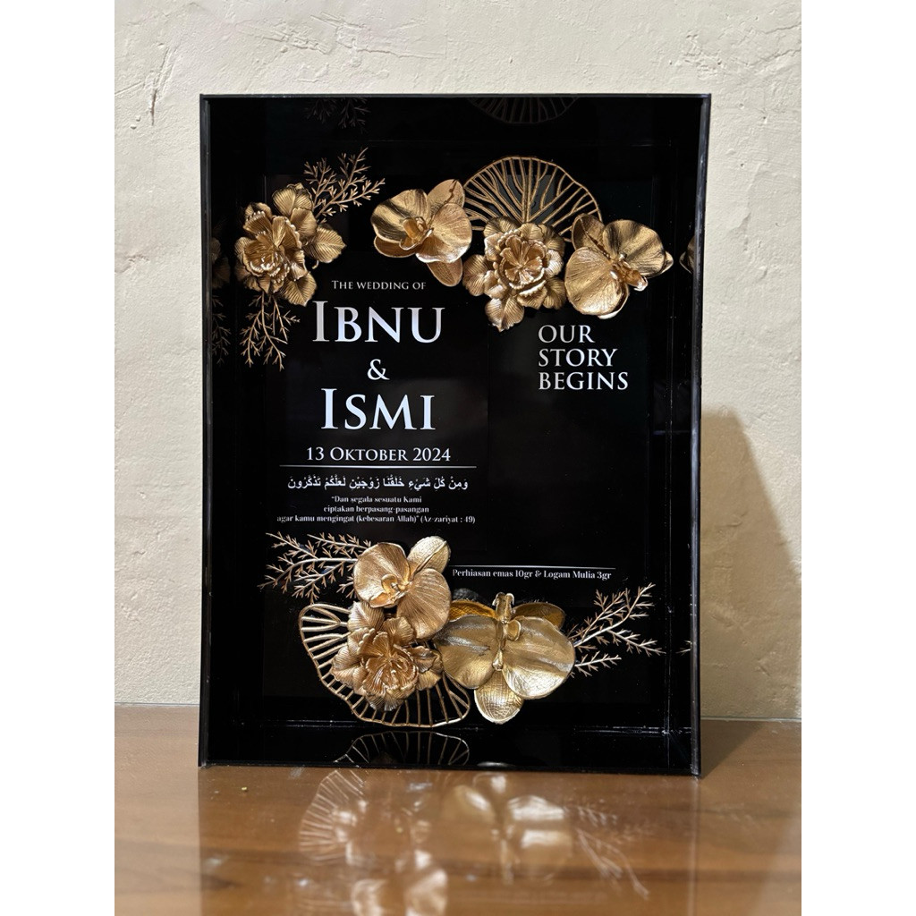 Bingkai Mahar Pernikahan 30x40 Full Akrilik | Frame Mahar Custom Black Gold