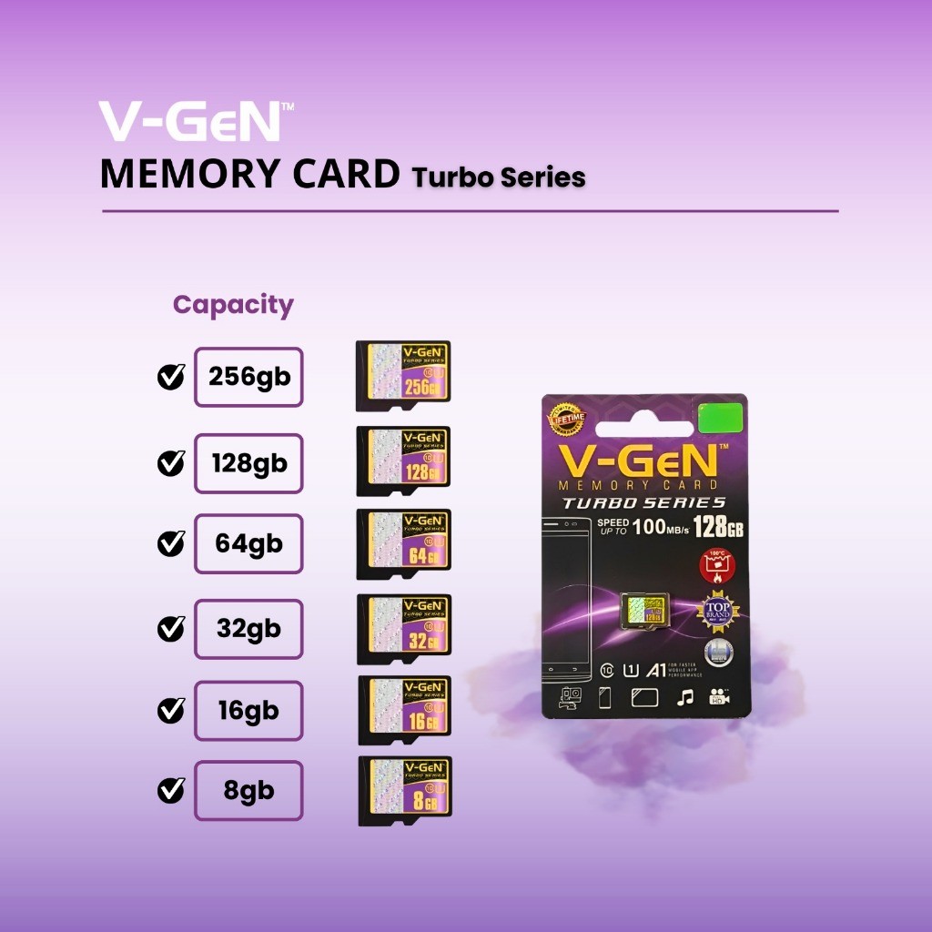 TERLARIS Micro SD V-gen 256GB Turbo Series Memory Card Vgen 256 GB Class 10