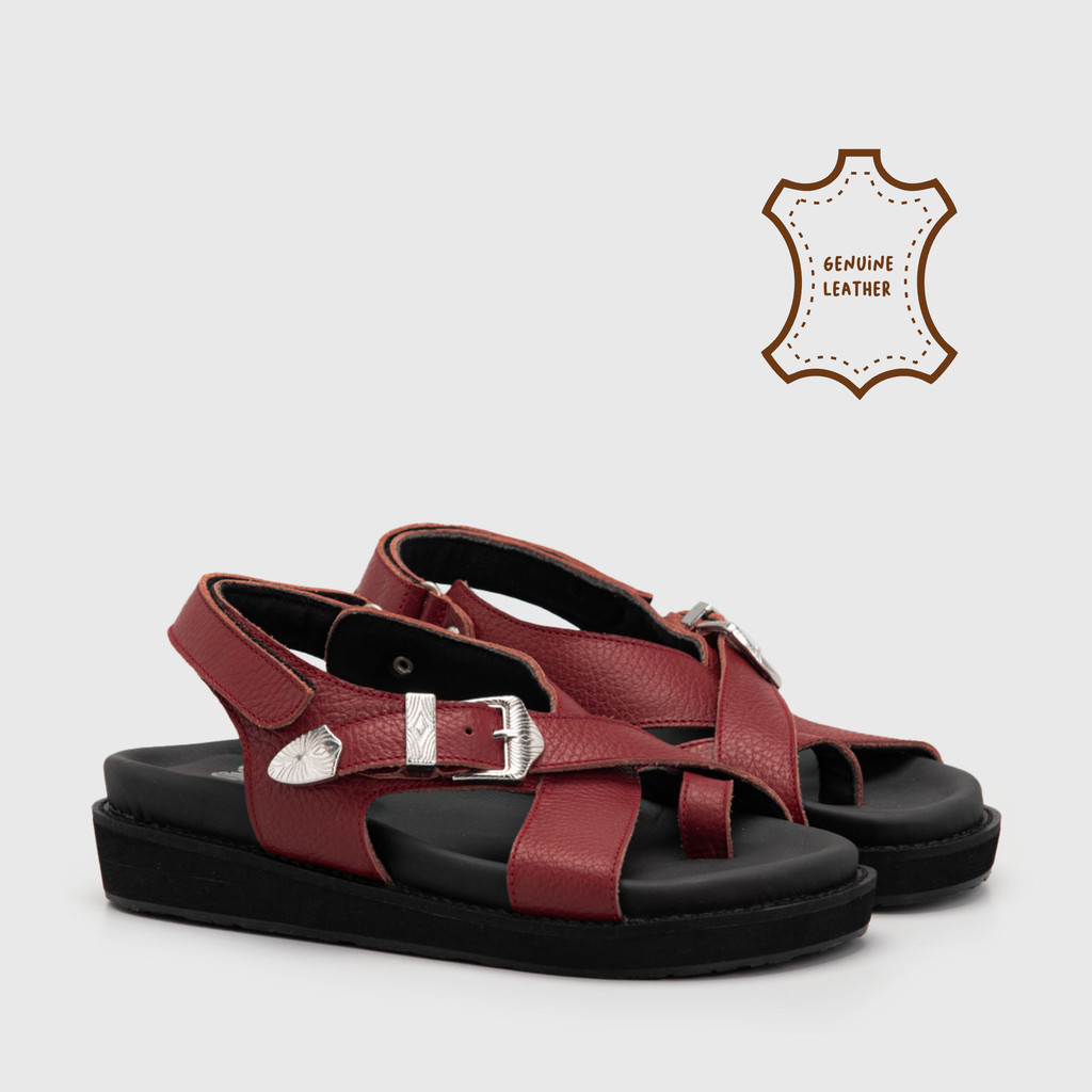 Adorable Projects - Elena Sandals Genuine Leather Maroon - Sendal Wanita