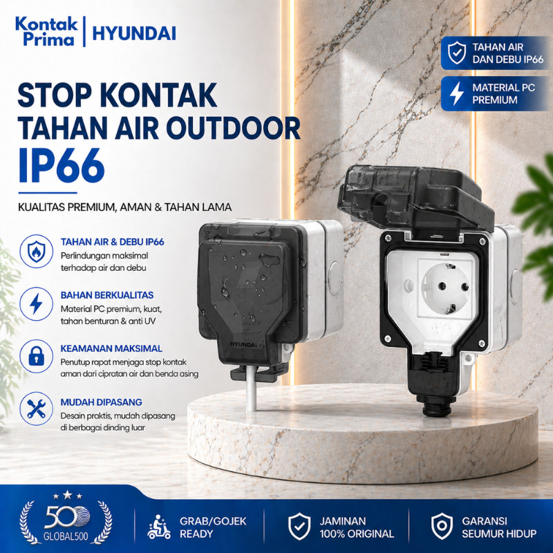 Stop Kontak Outdoor IP66 Waterproof – Socket Listrik Tahan Air & Debu – Colokan Dinding Anti Hujan H