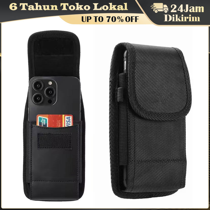 Sarung HP Pinggang Pria Nylon Oxford Kulit / Tas Pinggang Vertikal 1 HP Slot Kartu / Tanpa Magnet De