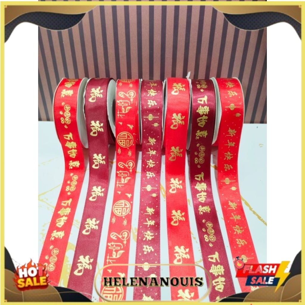 Pita Kado Imlek Premium Bahan Satin Pita Imlek 22 Meter Pita Motif BIG SALE 
