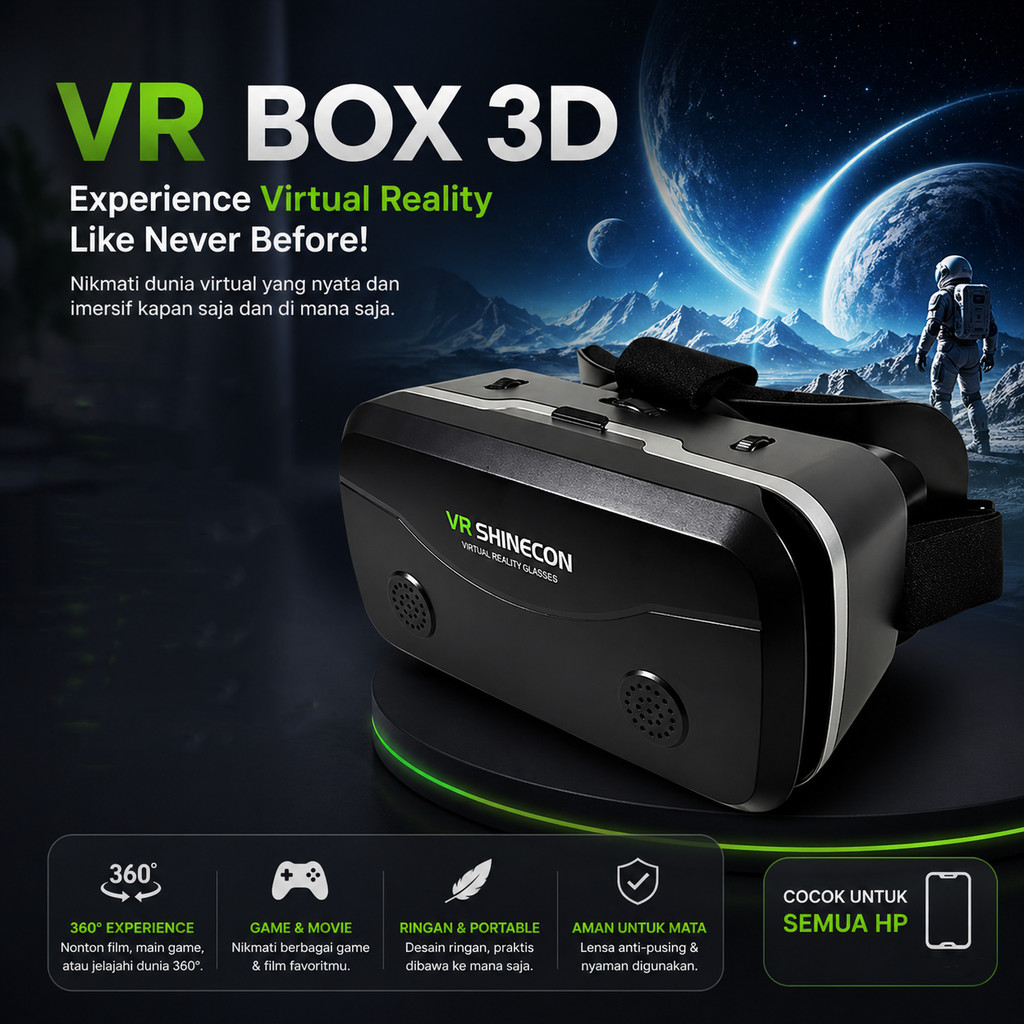 Shinecon VR Box SC-G15 3D Virtual Reality Nyaman Lama Support Kacamata 4.7-7 Inch