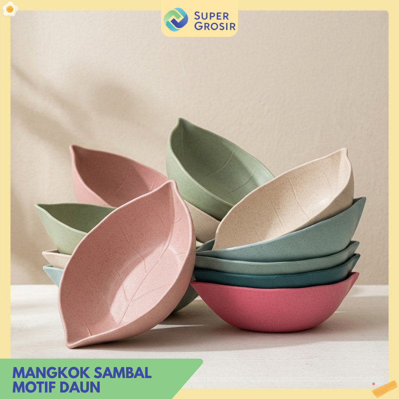 [TERMURAH] Souvenir Mangkok Sambal Bentuk Daun Estetik – Wadah Saos & Piring Sambal Kecil Warna Past