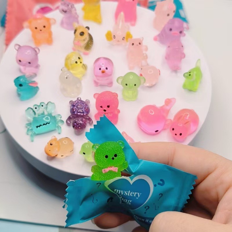 Blind Bag Miniatur Resin Super Lucu - 20pcs Model Hewan & Makanan Mini, Hadiah Koleksi Mystery Box u