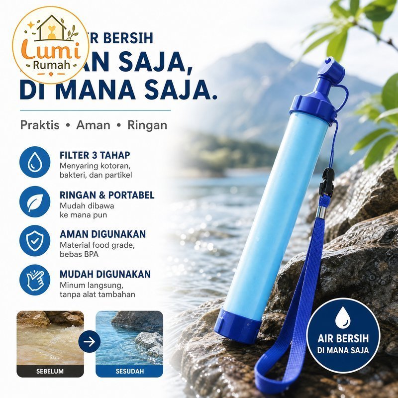 filter air portable sedotan penyaring air minum darurat antibakteri outdoor camping hiking