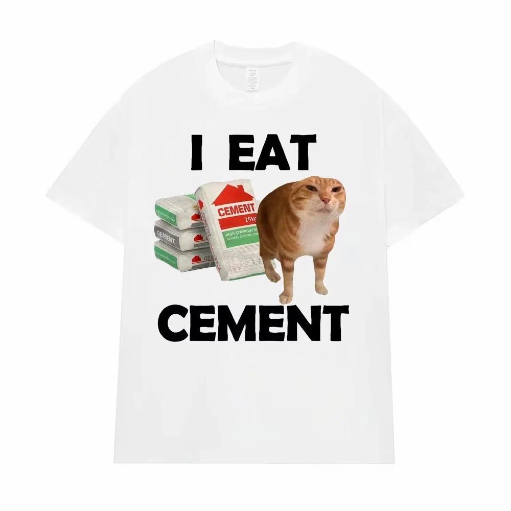 I Eat Cement Cursed Cat T Shirt Funny Meme Graphic Tee Shirt Fashion Casual Humor Vintage T-shirts S
