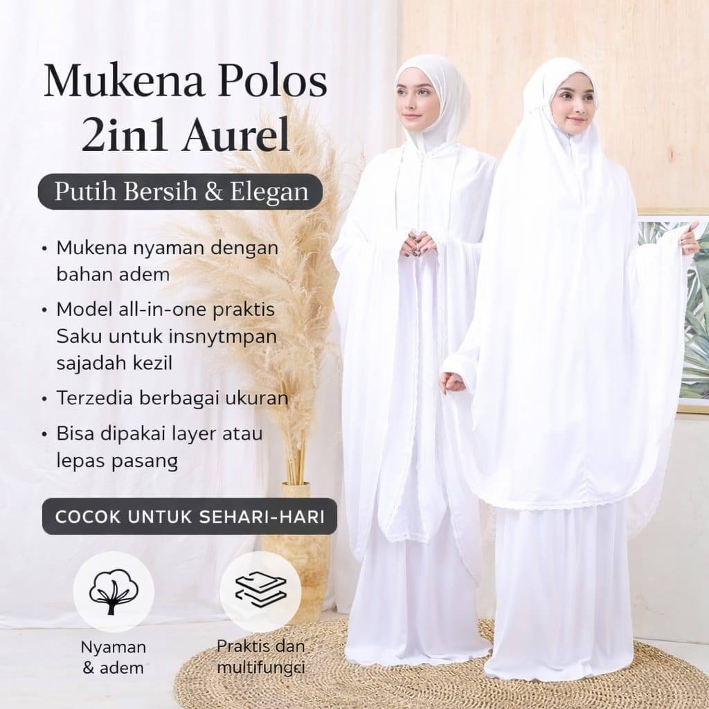 Mukena Dewasa Jumbo Mukenah Lebaran Daily Polos 2in1 Rayon Jumbo Motif Aurell Terbaru By Kiran Musli