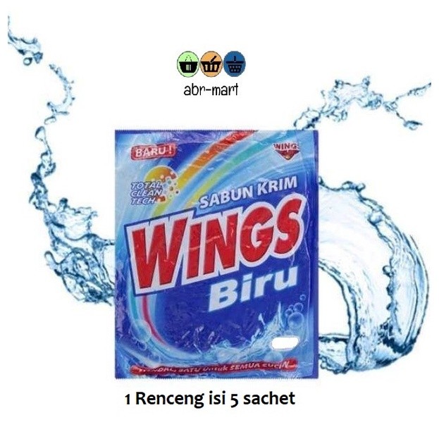 Wings Sabun Cream 350K Biru - 1 Renceng Isi 5 Sachet - Sabun Colek