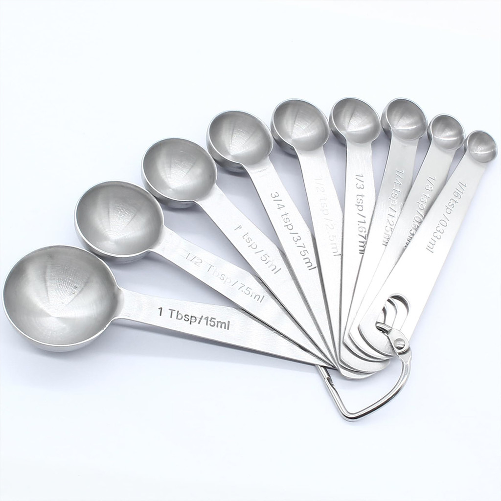 Stainless Steel Measuring  Round Measuring Spoon 9Piece Set Baking Scale Measuring Seasoning Spoon C