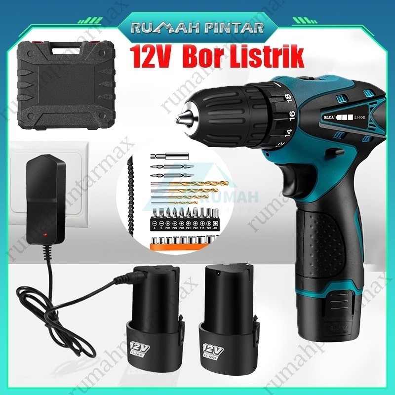 Mesin Bor Cordless/Bor Baterai/ Bor Listrik/Beton Besi Kayu Dengan Box Set Pilihan Bor Tanpa Kabel