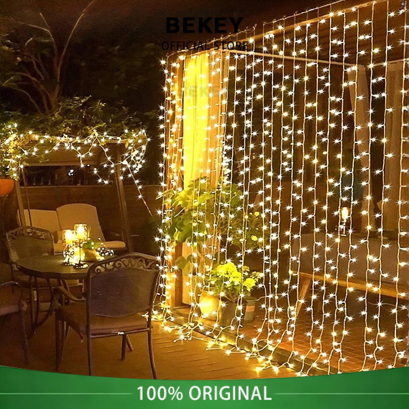 BEKEY Lampu Tirai LED String Fairy Light Lampu Hias Gantung Bintang & Air Terjun 3×3meter LED / Lamp