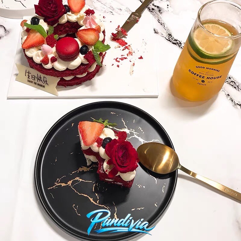 PUNDIVIA Piring Marbel Piring Marble Marble Plate Dinner Set Keramik Sparkling