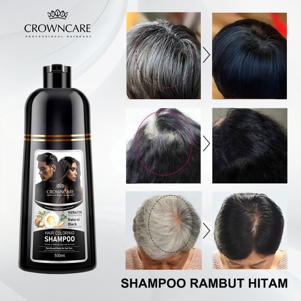 CrownCare Hair Coloring Shampoo 500ml - Shampoo Pewarna Uban Herbal Tanpa Amonia