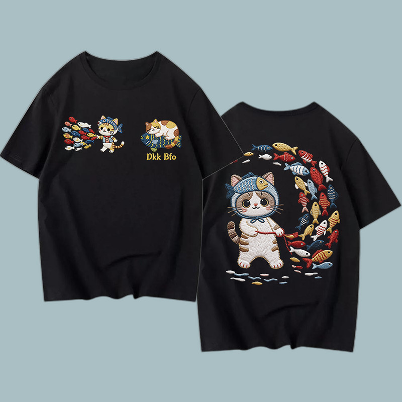 Kaos Wanita Longgar Motif Kucing, Kaos Longgar, Kaos Pasangan, Atasan Wanita Gaya Korea, Kaos Wanita