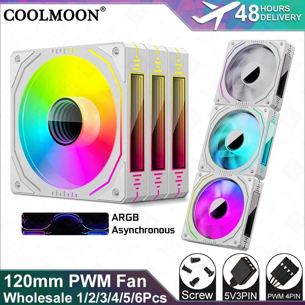 Coolmoon New 120mm Asynronous ARGB Fans 5V3PIN/4PIN PWM White PC Case Heat ssipation MOD Single Sale