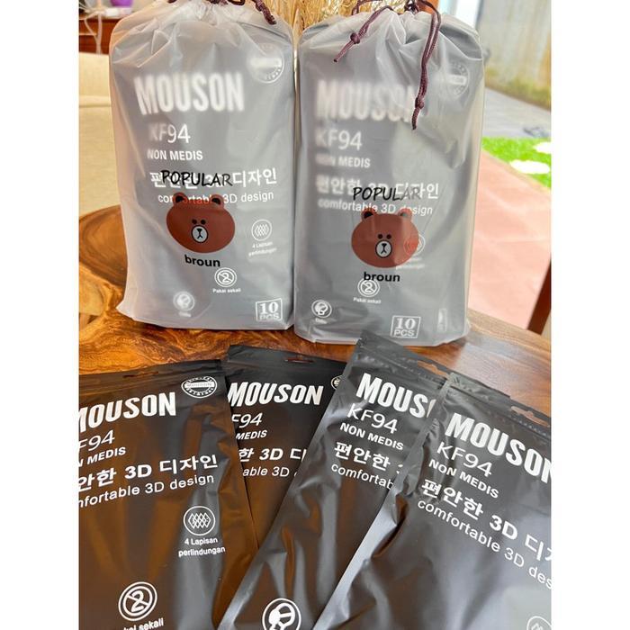 PROMO  BUNDLE MASKER KF94 MOUSON PREMIUM KF94 (ISI 50 / 100 PCS + POUCH) - Hitam 100 PCS