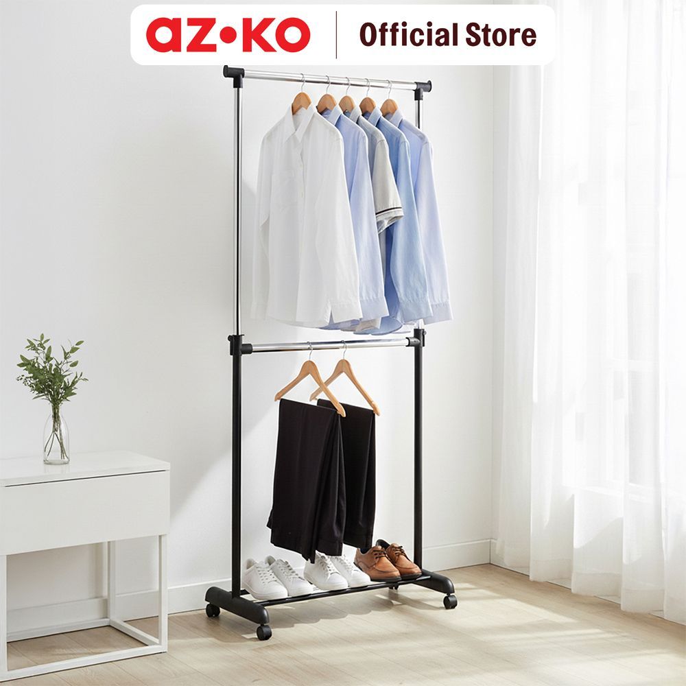 AZKO Stora 83x44x97 cm Gantungan Baju 2 Tingkat Stand Hanger Gantungan Baju Berdiri Clothes Organize