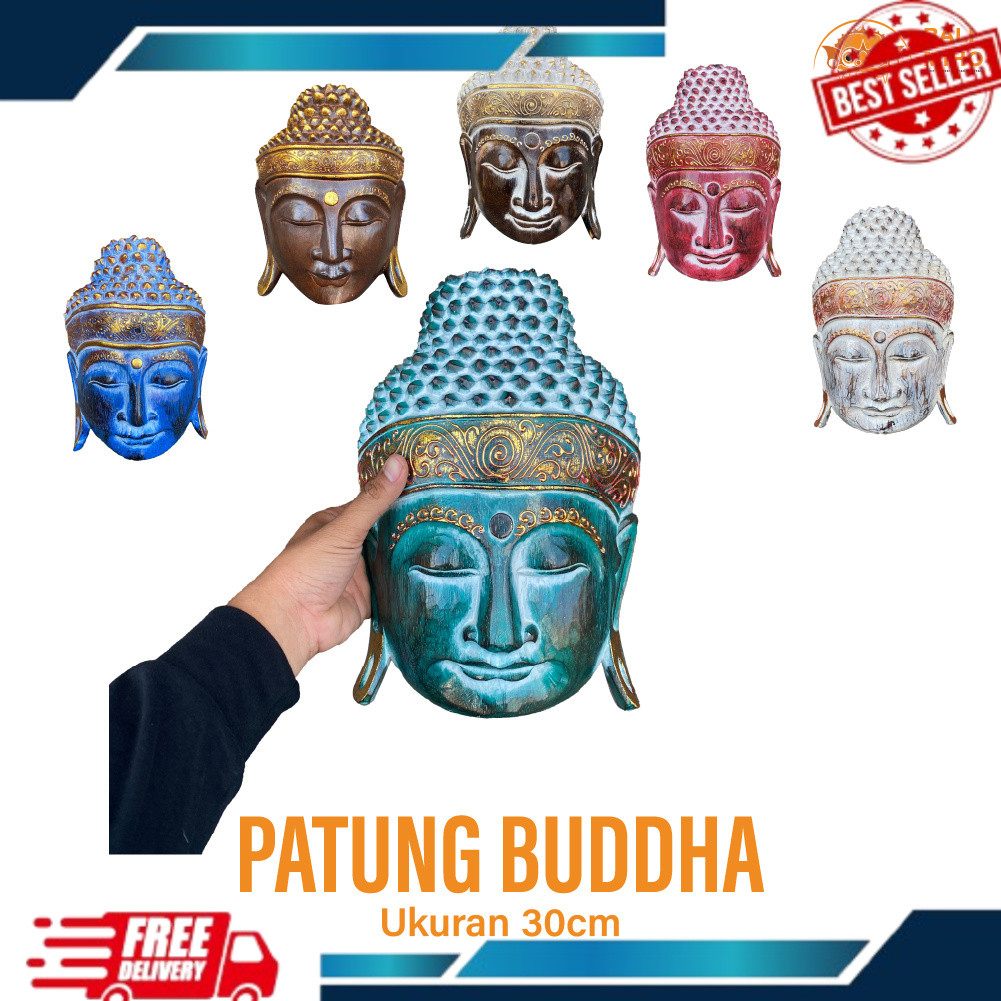 Dekorasi dinding Kepala Buddha 30 cm - Topeng Budha 30 cm - Topeng Buda - Kepala Budha - Budha Kayu 