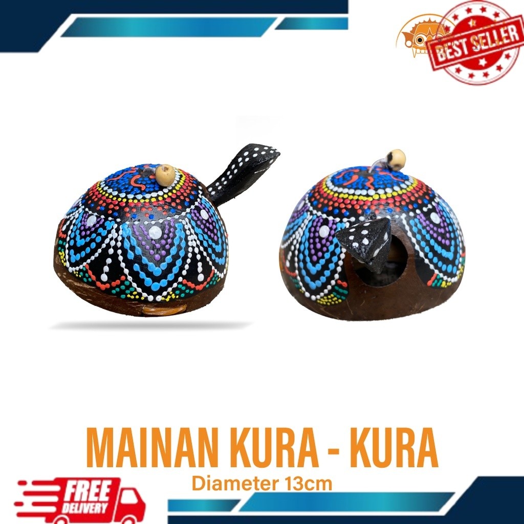 Mainan kura kura tarik batok kelapa 13 cm - Mainan jadul - Kerajinan Batok Kelapa - Mainan Tarik Ulu