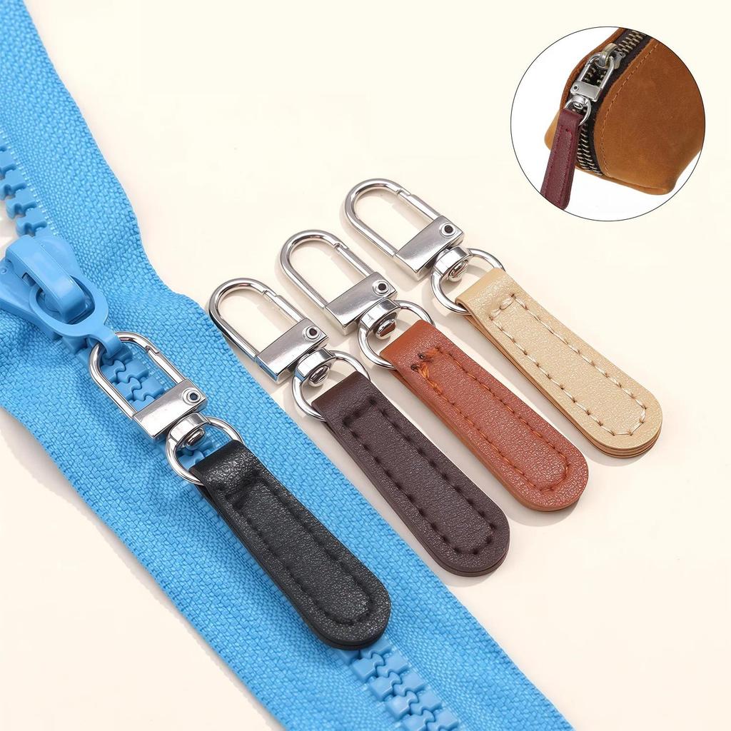4pcs PU Leather Zipper Pull Replacement, Pull Zipper Tabs Fasteners for Bags Luggage Purses Backpack