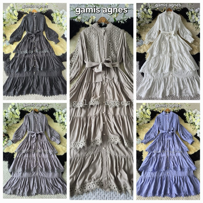gamis agnes, dress goldy, Dress Maxi, gamis bangkok, gamis putih, white maxi, dress katun bordir, ga
