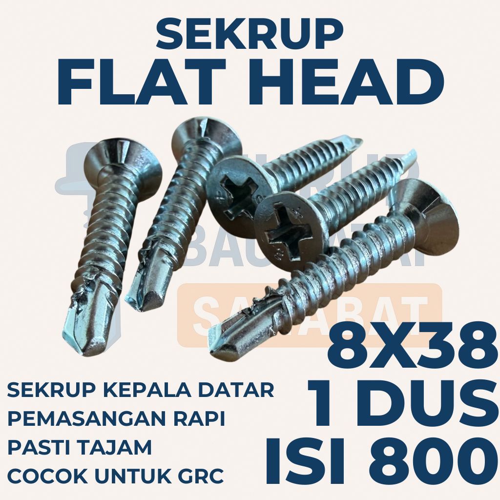 SEKRUP FLAT HEAD 3.8CM 8X38 (1 DUS ISI 800 PCS) - SDS FH / SEKRUP GRC / Sekrup Plafon / Sekrup Holo 