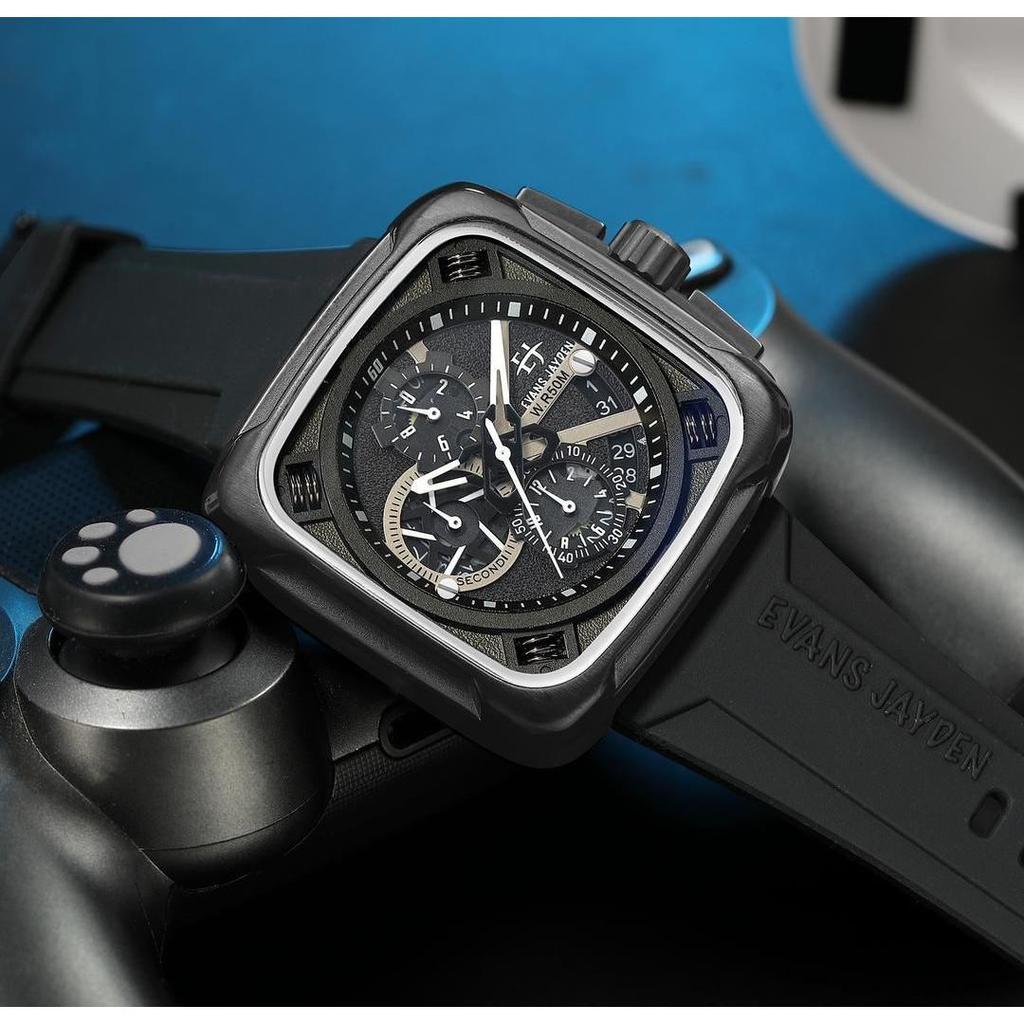 Evans Jayden Jam Tangan Pria 9555 Rubber Silicon Kaca Sapphire Chronograph Water Resistant 5ATM Stai